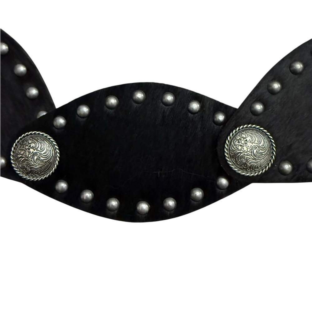 Idyllwind Calf Hair and Leather Trim Black and Brown Belt Roped Edge Conchos NWT - Picture 2 of 8